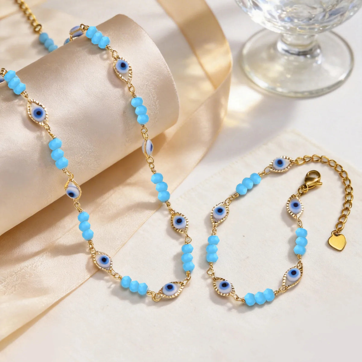 Evil Eye Blue Beaded Choker – Turkish Nazar Necklace for Women Beaded Choker Necklace SPOT