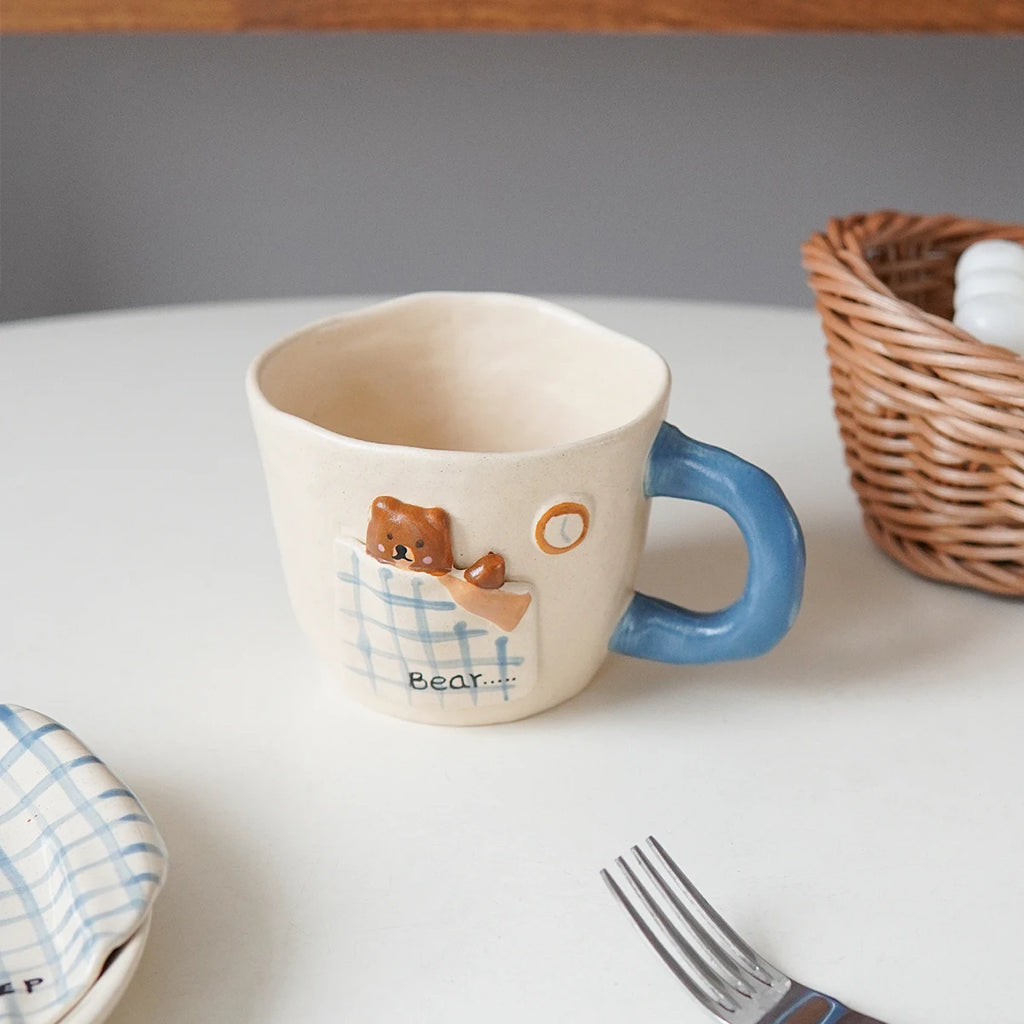 Cute Sleeping Bear Ceramic Mug – Handmade Hand-Painted Coffee Cup Ceramic Coffee Mug SPOT Khaki 201-300ml