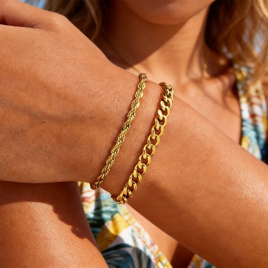 18K Gold Plated Bracelet Set 2Pcs – Waterproof, Tarnish-Free Gold Bracelet Set SPOT