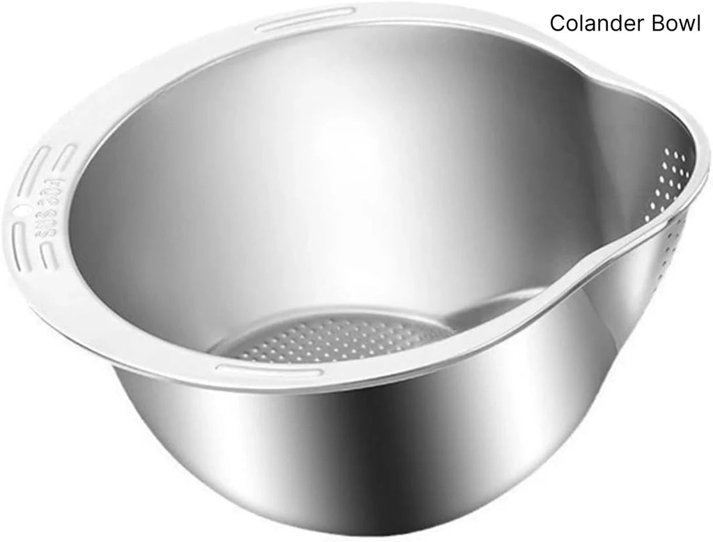 2-in-1 Stainless Steel Grater Bowl – Julienne Slicer & Colander Kitchen Grater Bowl SPOT Colander Bowl