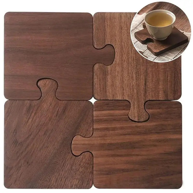 4-Pack Wooden Block Coasters – Heat-Safe Tea & Coffee Set Wooden Coaster Set SPOT Default Title