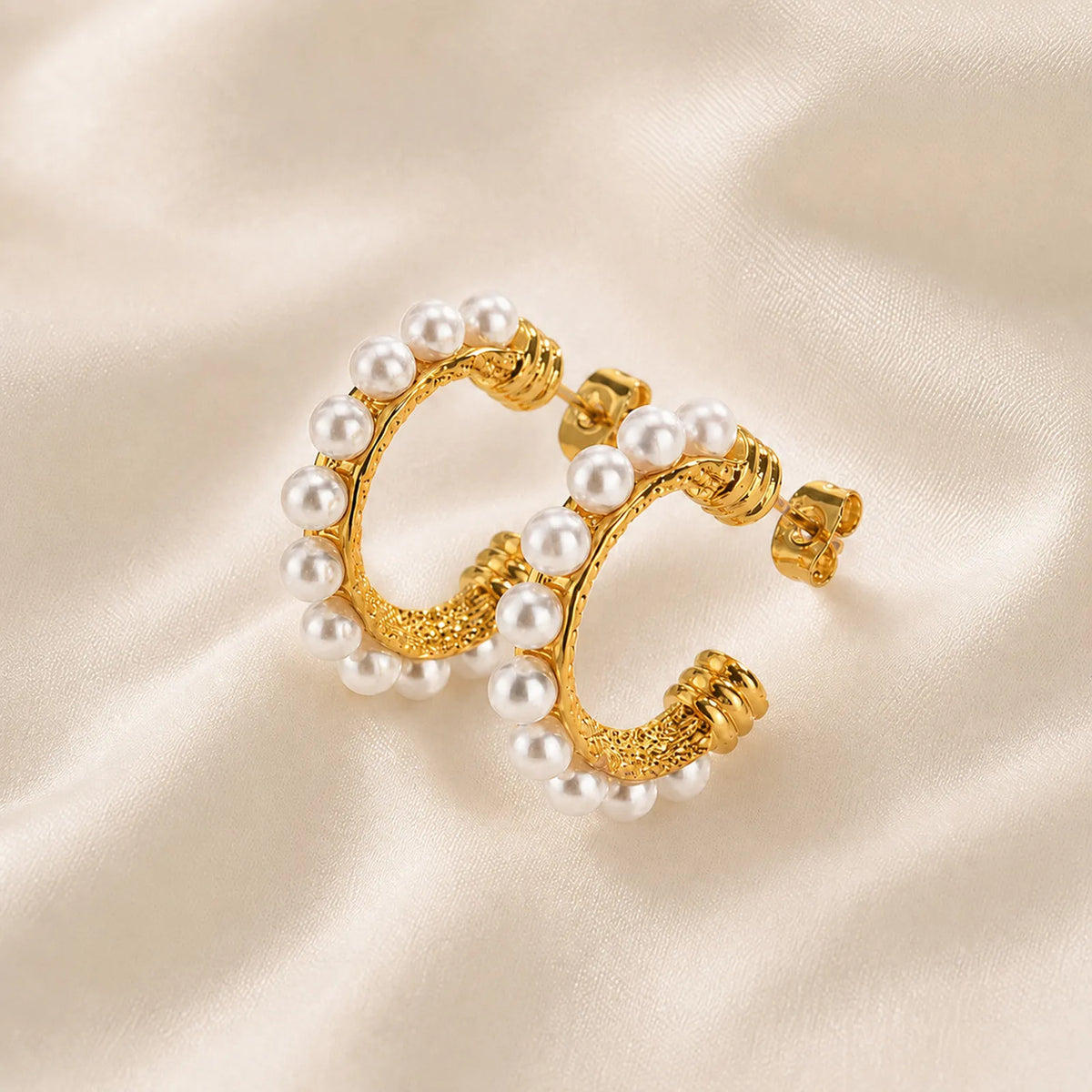 French Vintage Pearl Hoop Earrings – Gold Plated C-Shape Pearl Hoop Earrings SPOT