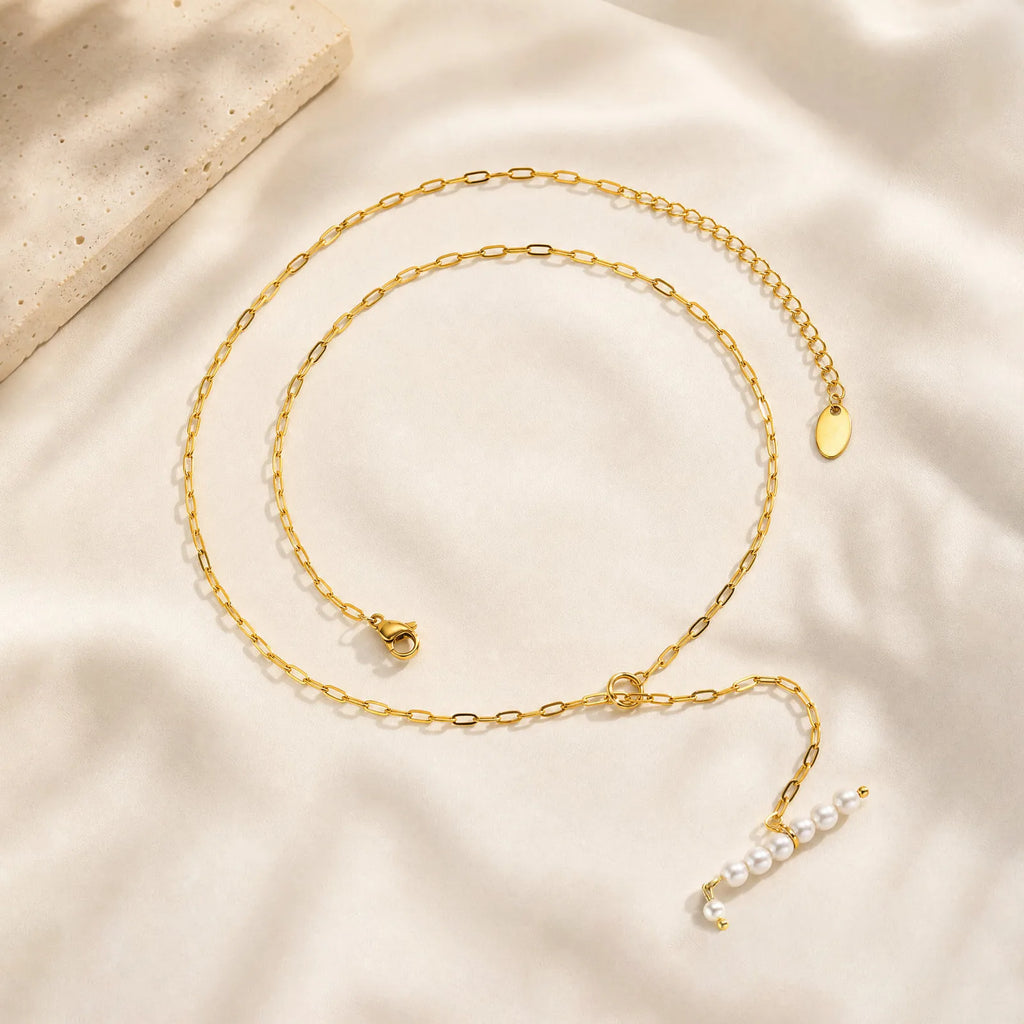 Y-Shape Pearl Necklace | 18K Gold Plated Stainless Steel Drop Pearl Drop Necklace SPOT