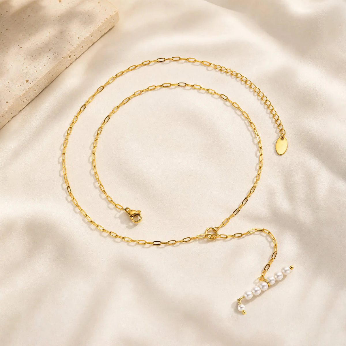 Y-Shape Pearl Necklace | 18K Gold Plated Stainless Steel Drop Pearl Drop Necklace SPOT