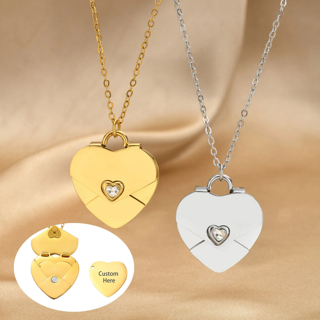 Custom Heart Locket Necklace – Free Laser Engraving | Meaeguet Locket Necklace SPOT