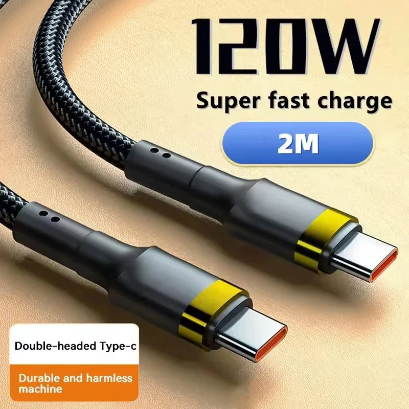 120W USB-C to USB-C Fast Charging Cable 2m | PD Braided USB-C Charging Cable SPOT 120W gold 2m