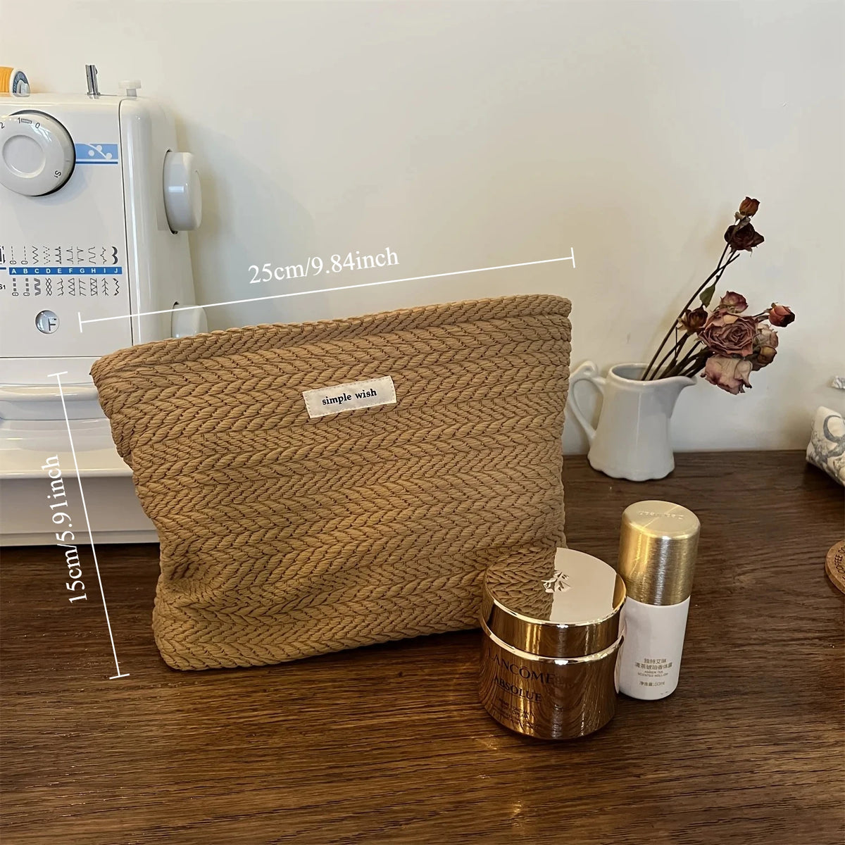 Woven Cosmetic Bag – Rice Grain Pattern Zipper Makeup Pouch Cosmetic Travel Bag SPOT