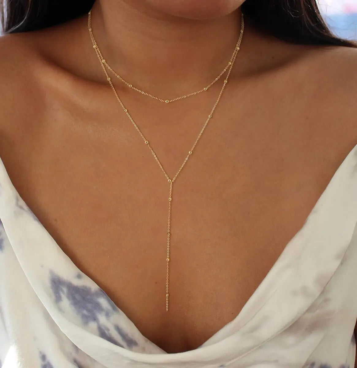Gold Lariat Necklace – 18K Plated Y-Shape CZ Drop Pendant Lariat Pendant Necklace SPOT