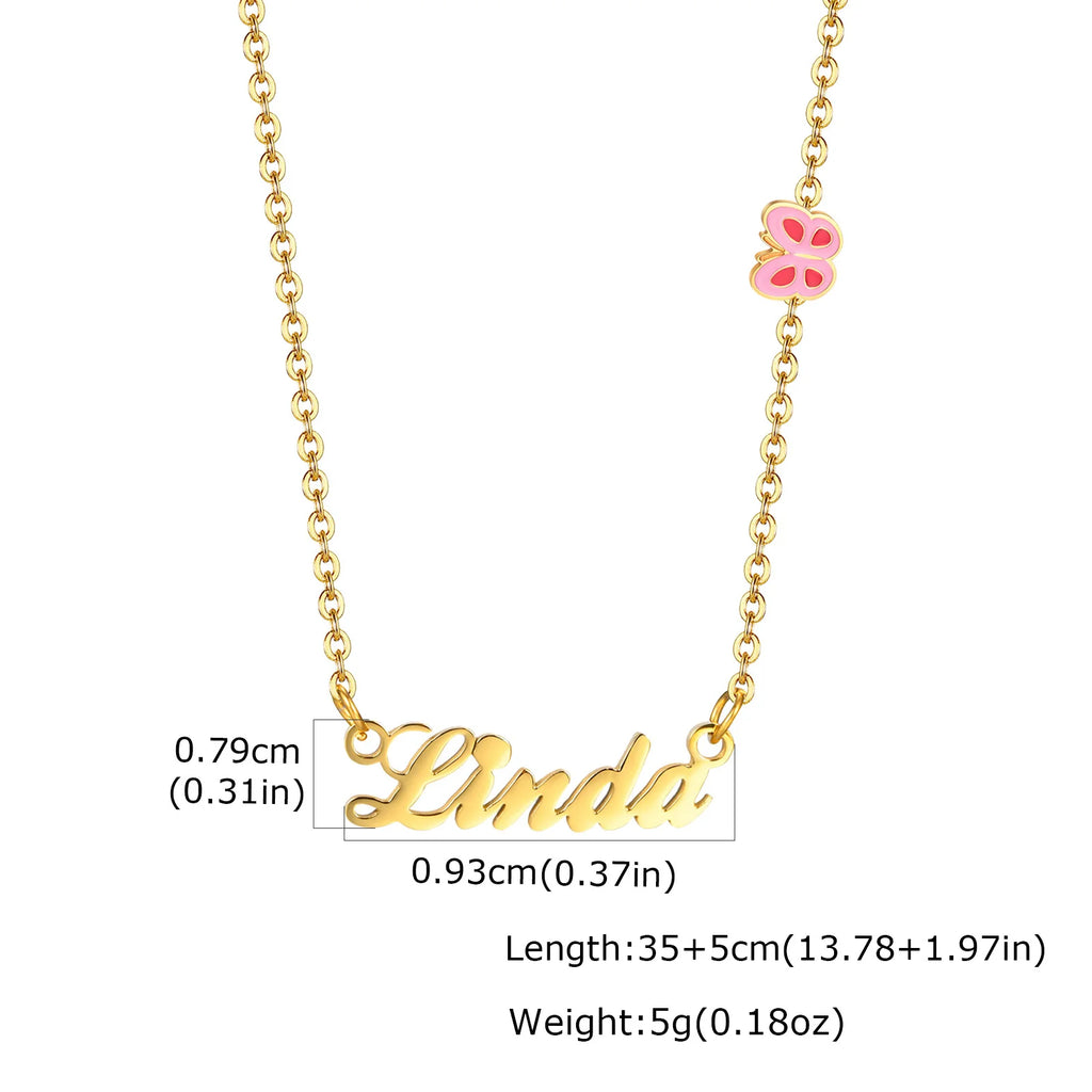 Custom Butterfly Name Necklace – Gold Plated & Pink Enamel Custom Name Necklace SPOT
