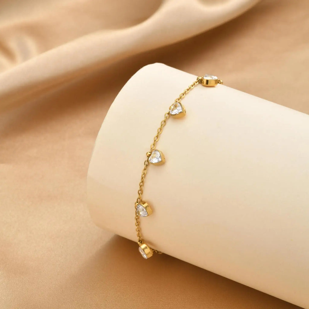 Gold Plated Heart CZ Anklet – Waterproof Satellite Chain Anklet Bracelet SPOT