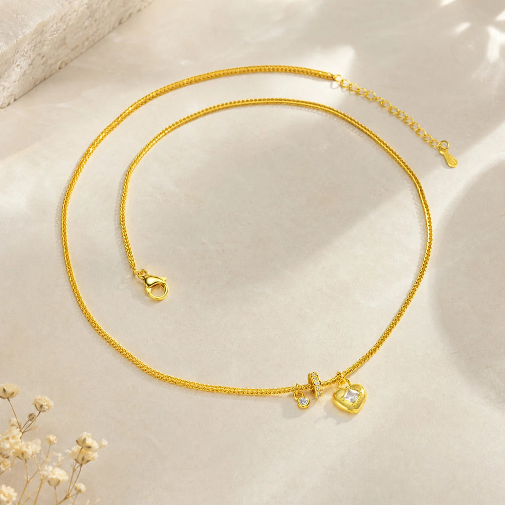 18K Gold Heart Lock Pendant Necklace – Zircon Wheat Chain Women Pendant Necklace SPOT