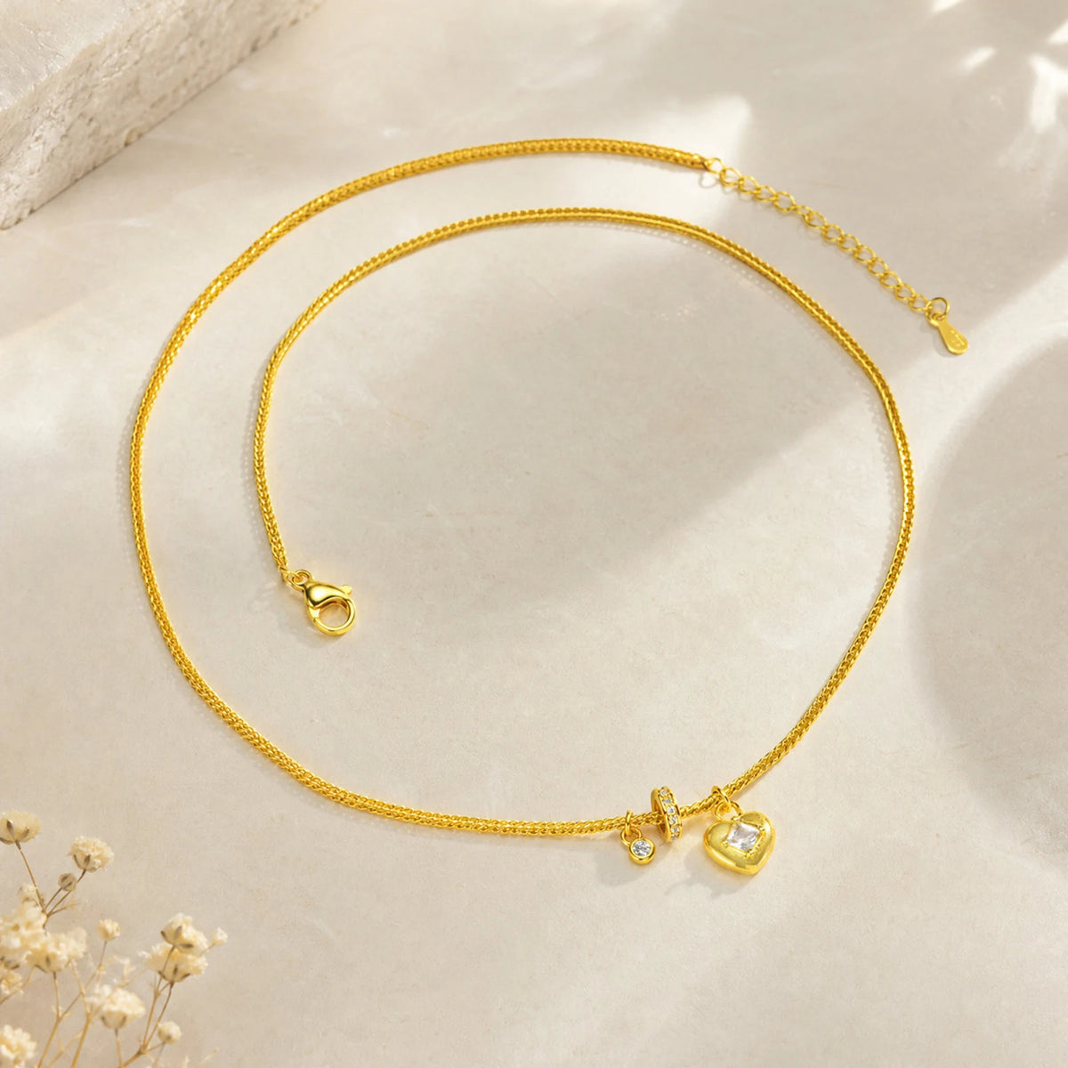 18K Gold Heart Lock Pendant Necklace – Zircon Wheat Chain Women Pendant Necklace SPOT