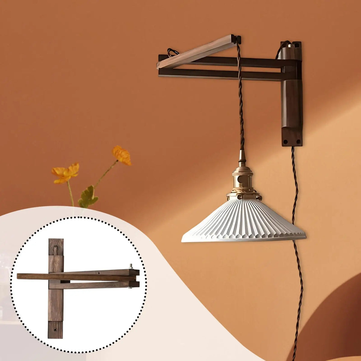 Wooden Wall Mount Lamp Bracket – Foldable Rope Pendant Light Wall Lamp Bracket SPOT StyleB