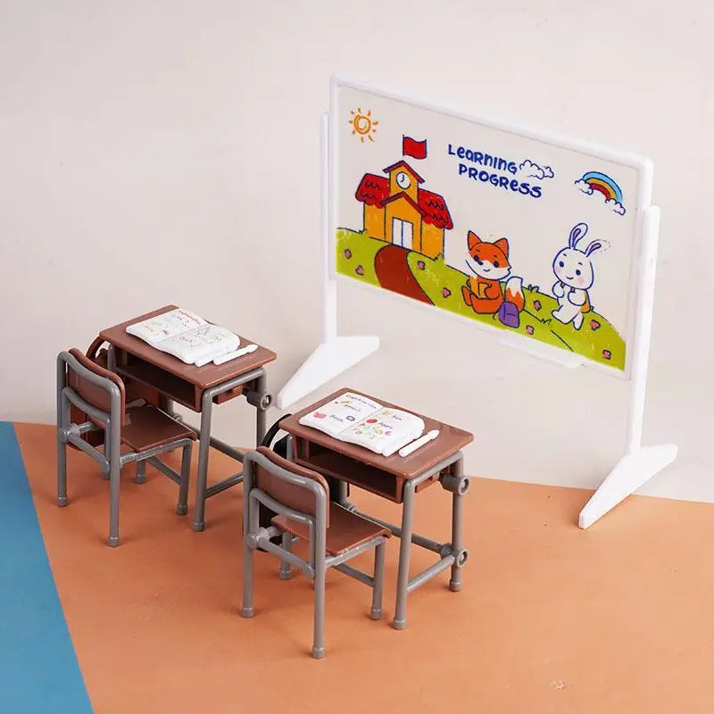 1:12 Dollhouse Miniature Classroom Set – Desks, Chairs & More Dollhouse Accessory Set SPOT A2