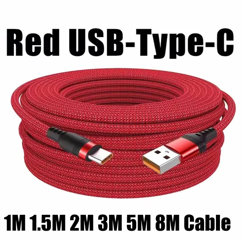USB-C to USB-C Fast Charging Cable 6A – 1M to 8M Nylon USB-C Charging Cable SPOT Red USB C 8m