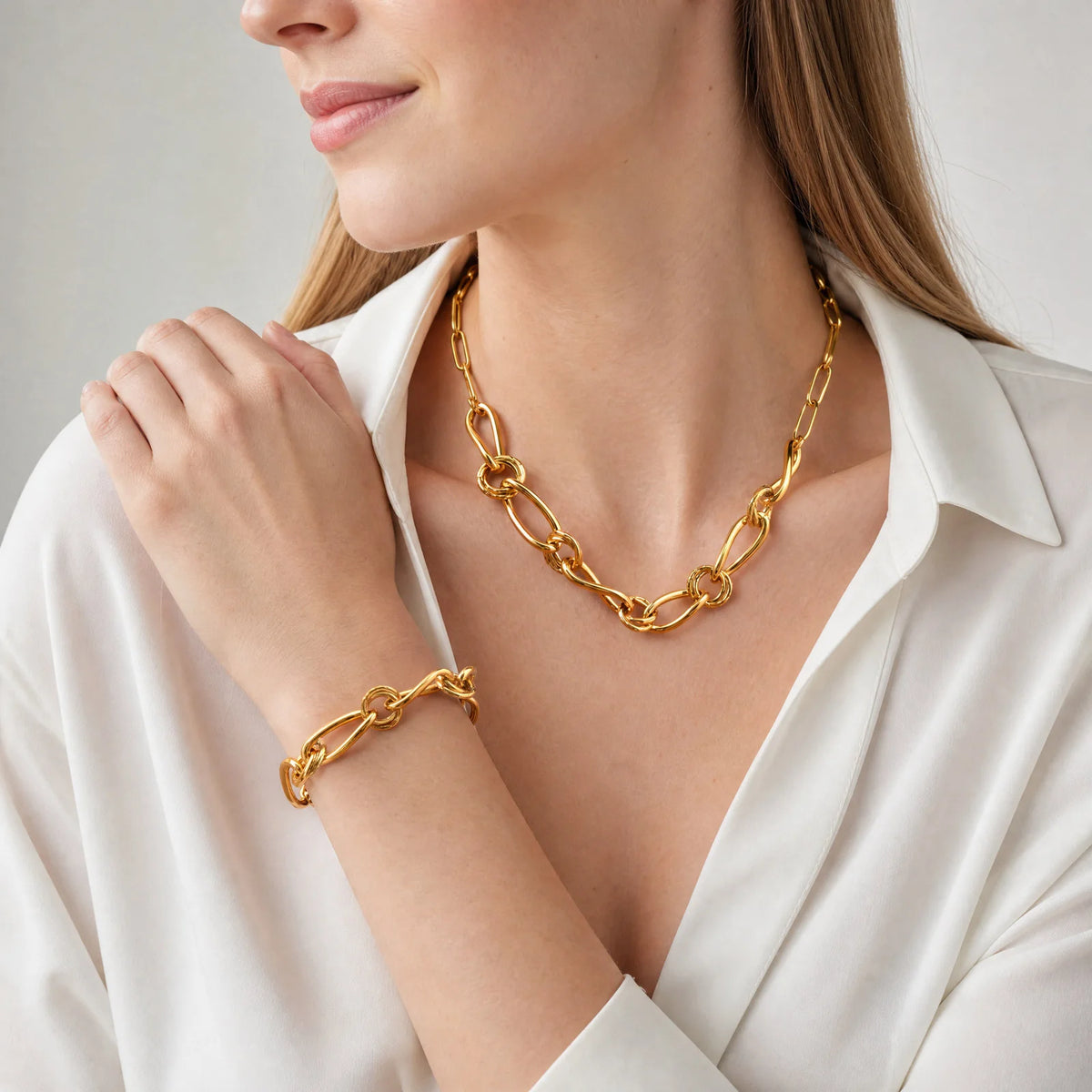 Chunky Geometric Link Bracelet – 18K Gold Plated Adjustable Chain Link Bracelet SPOT