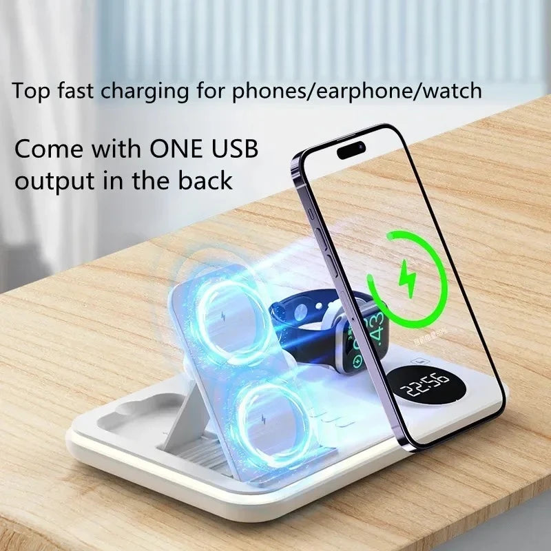 VIKEFON 4-in-1 Wireless Charging Station with Clock & Night Light Wireless Charging Station SPOT