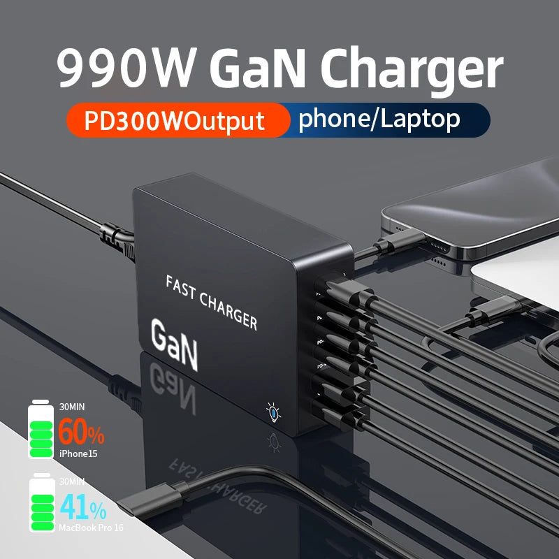 VIKEFON 990W GaN 6-Port Desktop Charger – USB-C PD Fast Charge Multi-Port GaN Charger SPOT