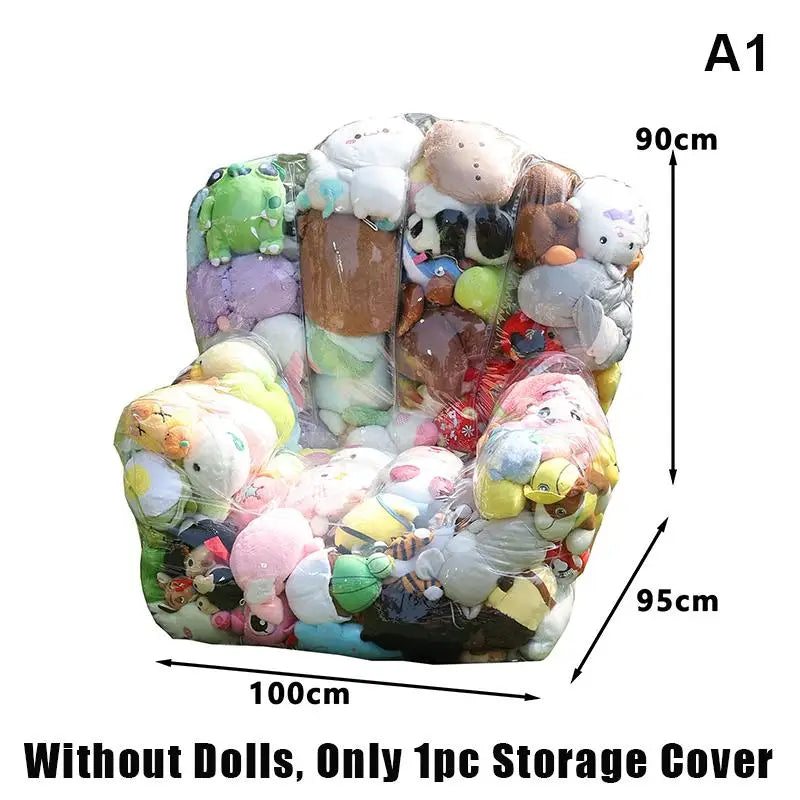 Transparent PVC Plush Toy Storage Chair Cover with Zipper Toy Storage Organizer SPOT A1