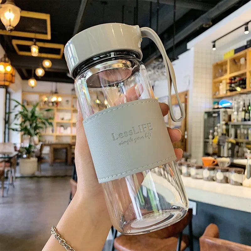 Japanese Glass Water Bottle 480ml – Tea Infuser & Sleeve Glass Water Bottle SPOT gray 480ml