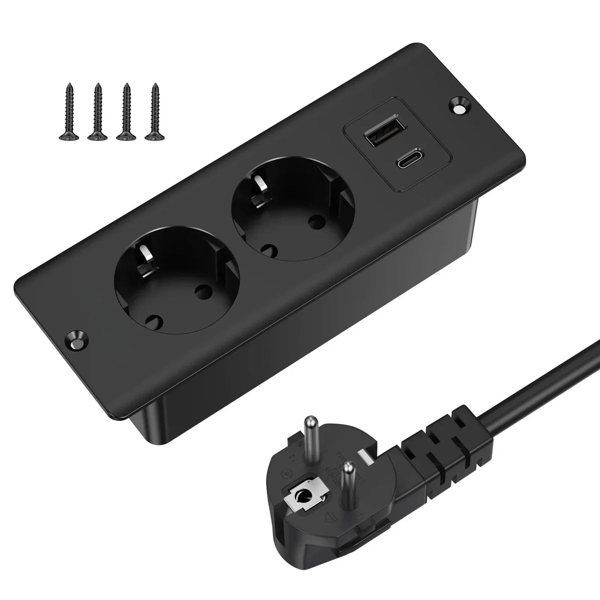 EU Recessed Desktop Power Outlet – USB-A, USB-C & 2M Cord Recessed Power Outlet SPOT