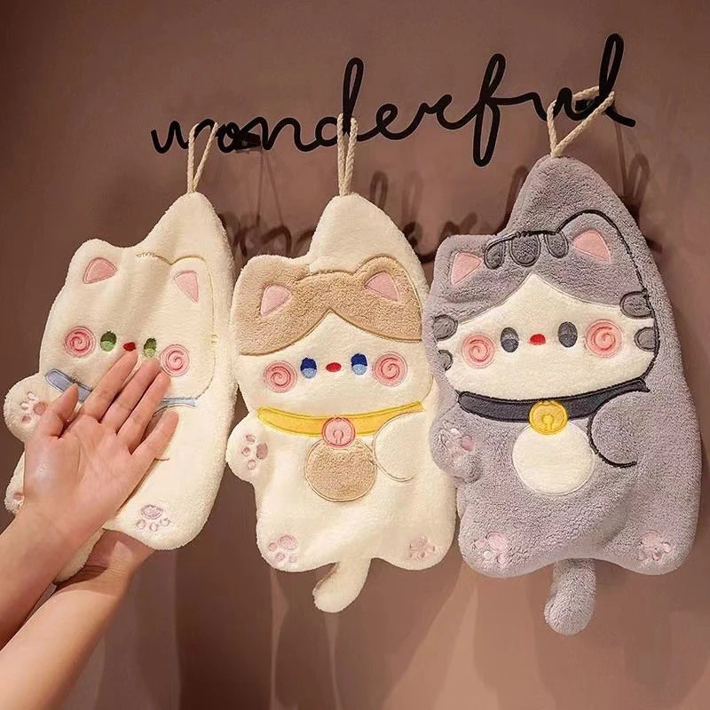 Cute Cat Hand Towel – Quick-Dry Coral Fleece Absorbent Wipe Hand Towel SPOT