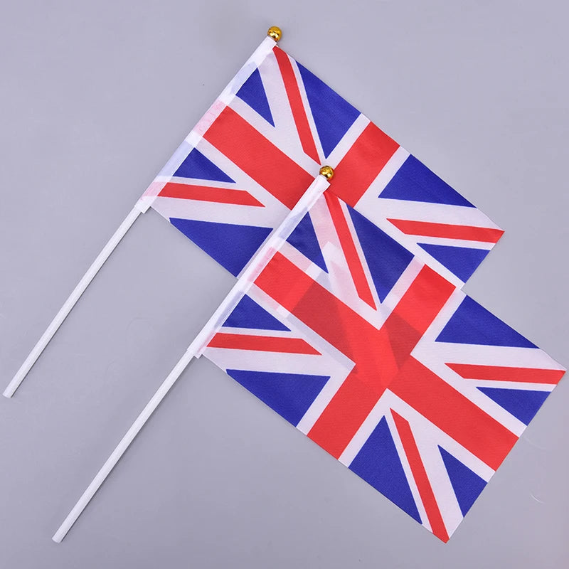 Union Jack Hand Flags with Poles – 10 or 100 Pack UK Party Hand Wave Flags SPOT