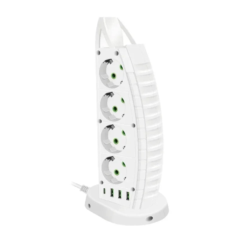 Vertical Tower Power Strip EU Plug – 4 AC, 3 USB, 1 USB-C USB Power Strip SPOT Black