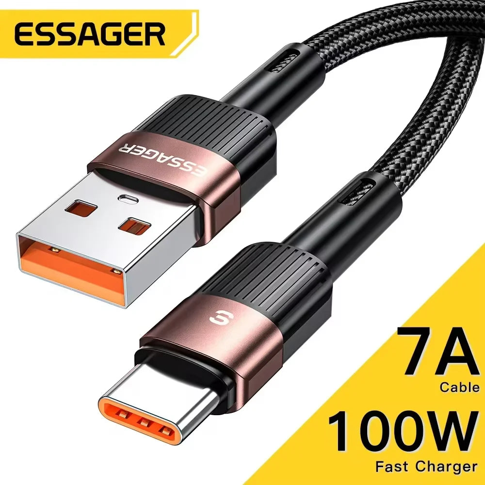 Essager 7A USB-C Fast Charging Cable – 100W, Braided, Multi-Device USB-C Charging Cable SPOT