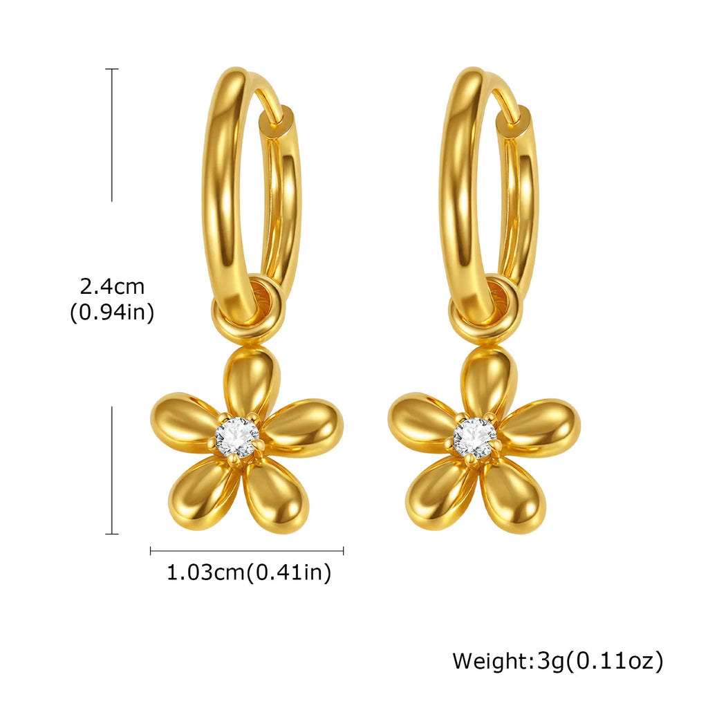 Zircon Flower Huggie Hoop Earrings | 18K Gold Plated Steel Huggie Hoop Earrings SPOT ED-853G