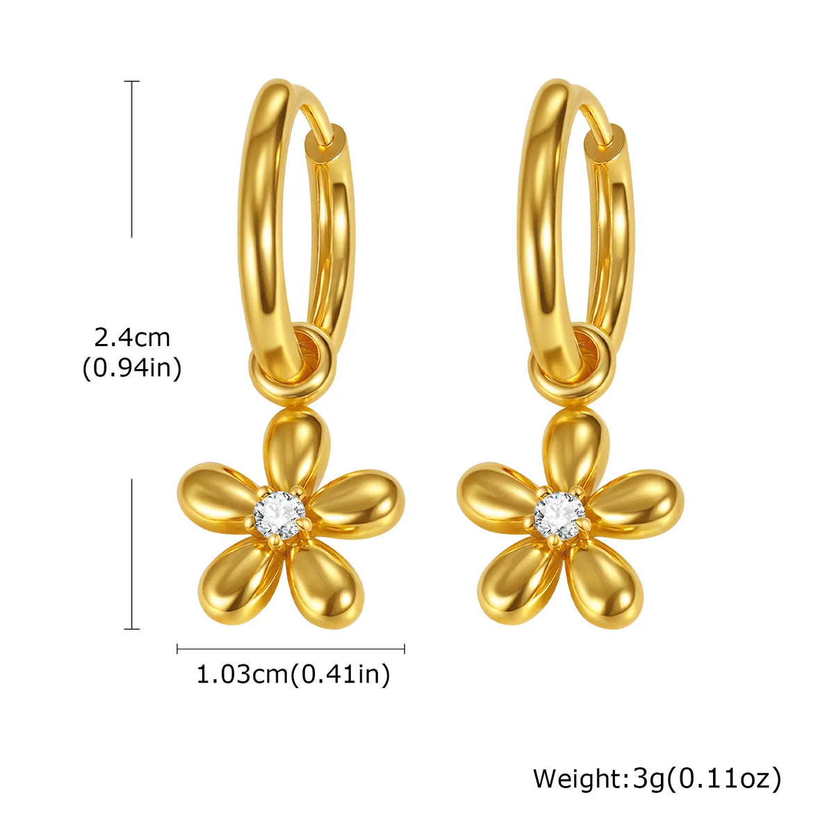 Zircon Flower Huggie Hoop Earrings | 18K Gold Plated Steel Huggie Hoop Earrings SPOT ED-853G