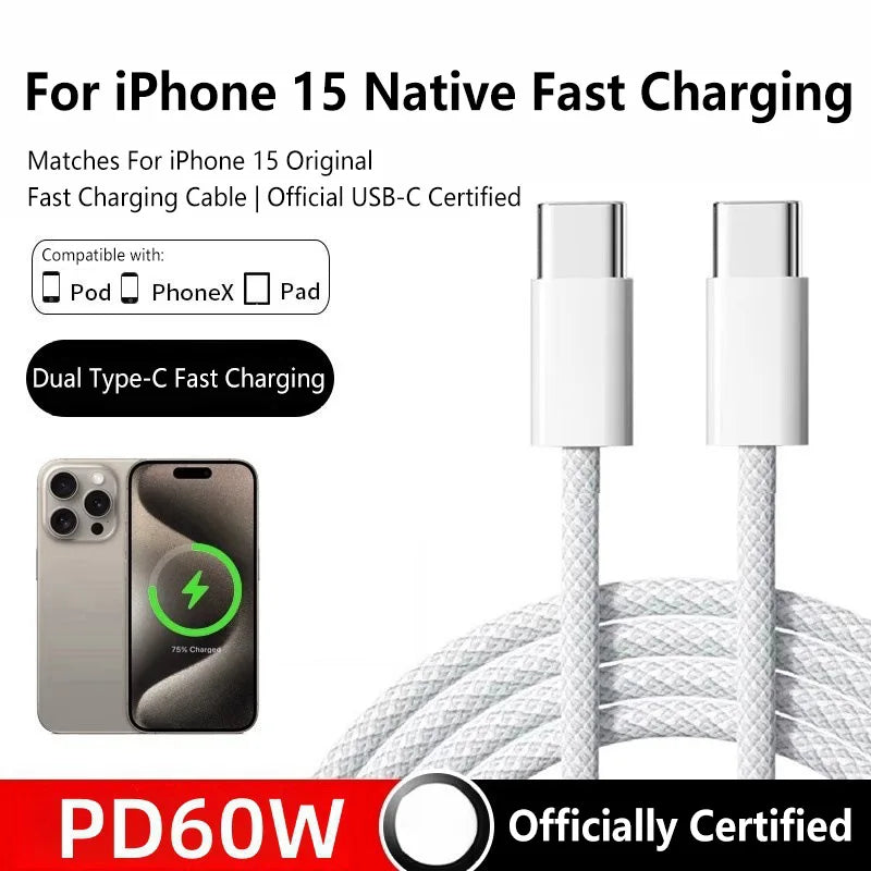 100W USB-C to USB-C Braided Fast Charging Cable – 6A, 1M USB-C Charging Cable SPOT