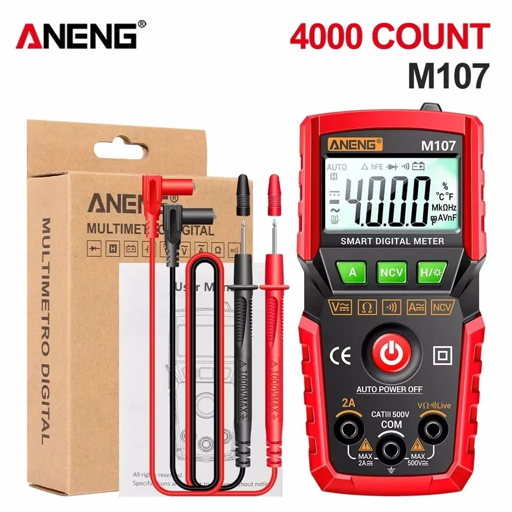 ANENG M107 Mini Digital Multimeter 4000 Count Auto-Range AC/DC Digital Multimeter SPOT M107 Red
