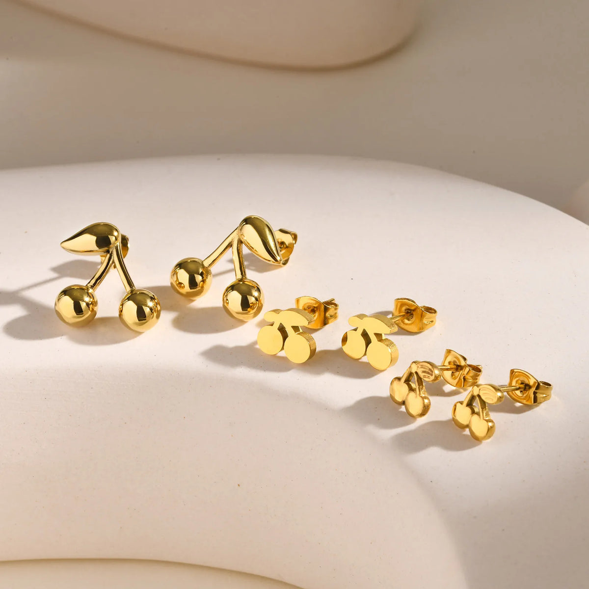 Gold Cherry Stud Earrings – Stainless Steel, Hypoallergenic Stud Earrings SPOT