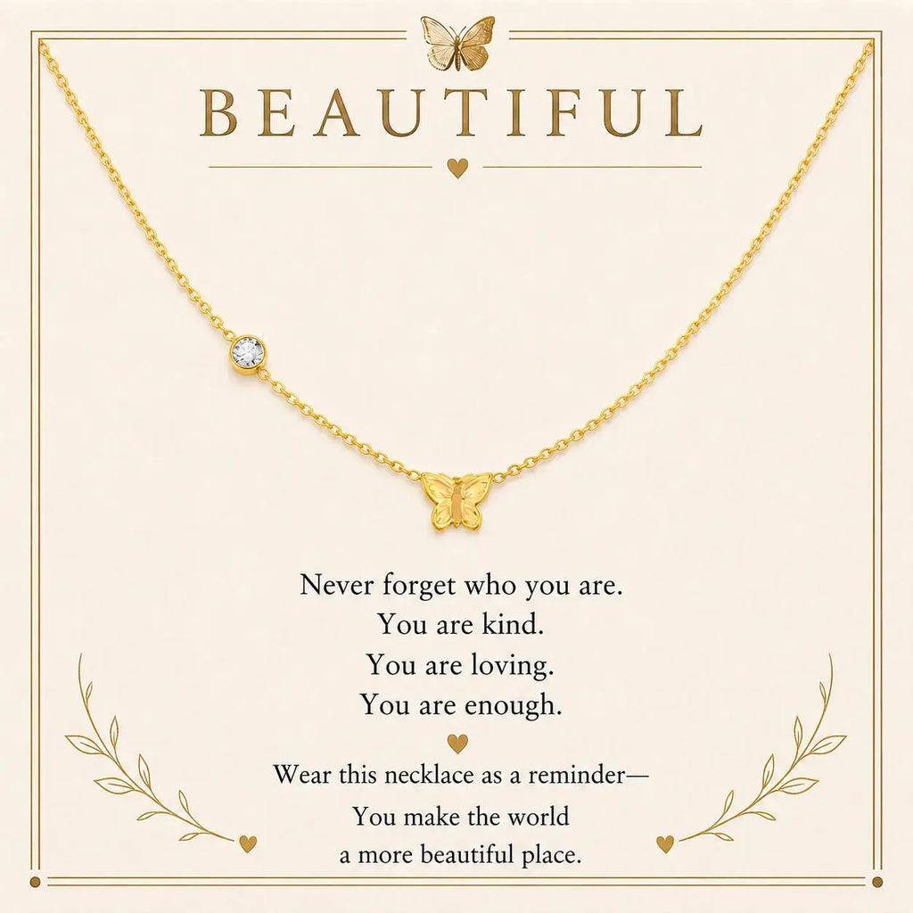 Butterfly Necklace 18K Gold Plated Stainless Steel CZ Pendant Pendant Necklace SPOT NC-2292G-CD-1048 40cm-45cm
