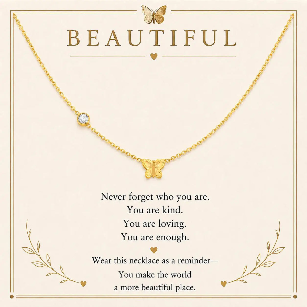 Butterfly Necklace 18K Gold Plated Stainless Steel CZ Pendant Pendant Necklace SPOT NC-2292G-CD-1048 40cm-45cm
