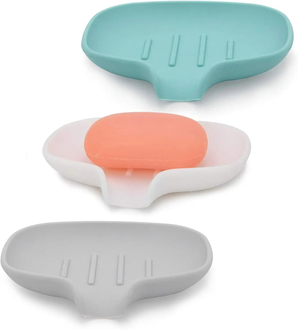 3-Pack Silicone Soap Dishes – Self-Draining Waterfall Tray Silicone Soap Dish SPOT style A 3PCS