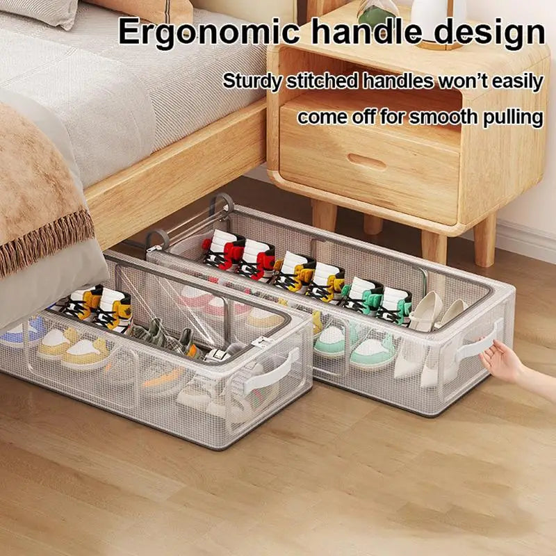 Foldable Clear Under Bed Shoe Storage Organizer + Handles Under Bed Organizer SPOT