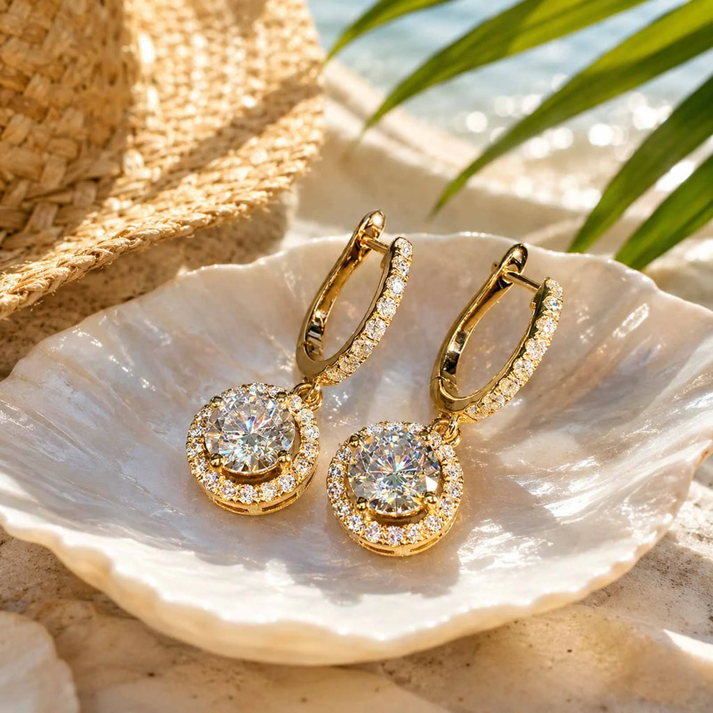 18K Gold Plated CZ Dangle Earrings – Pave Huggie Drop Earrings CZ Dangle Earrings SPOT