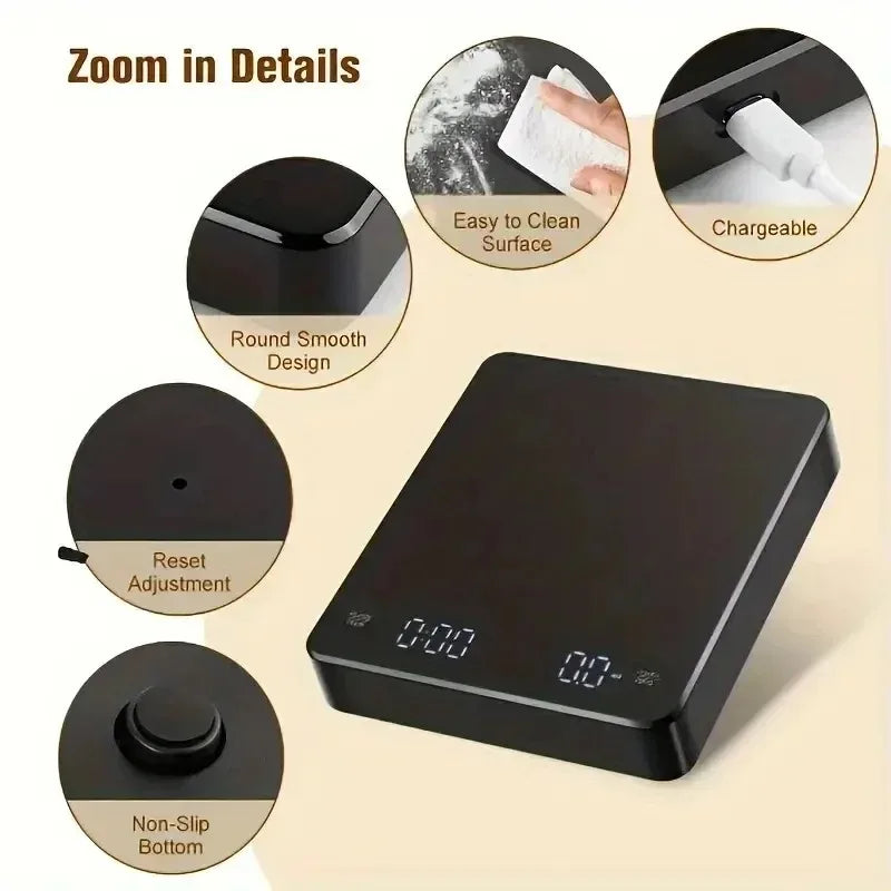 Digital Coffee Scale 0.1g with Timer & USB Charging | 3kg Digital Kitchen Scale SPOT