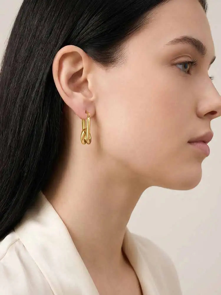 Double Row Paperclip Hoop Earrings – 18K Gold Plated Steel Hoop Earrings SPOT