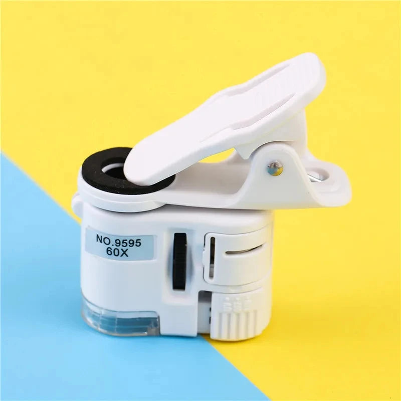60X UV LED Pocket Microscope Magnifier with Phone Clip Clip-On Microscope SPOT