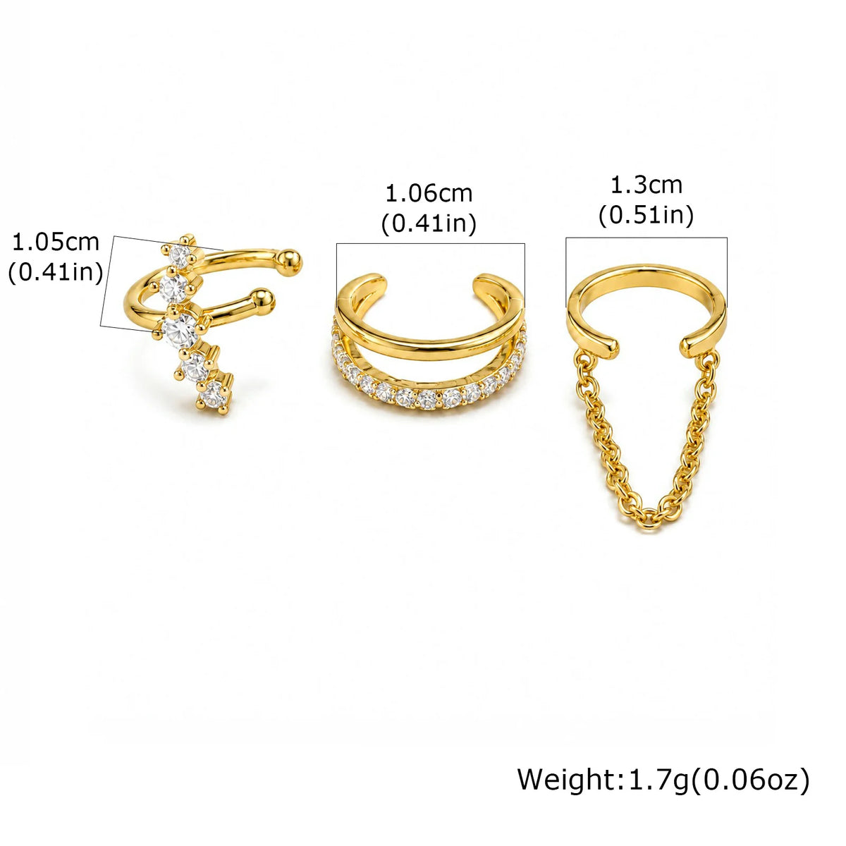 3-Piece Zircon Ear Cuffs with Tassel Chain – No Piercing Ear Cuff Set SPOT EDC-040G-SET