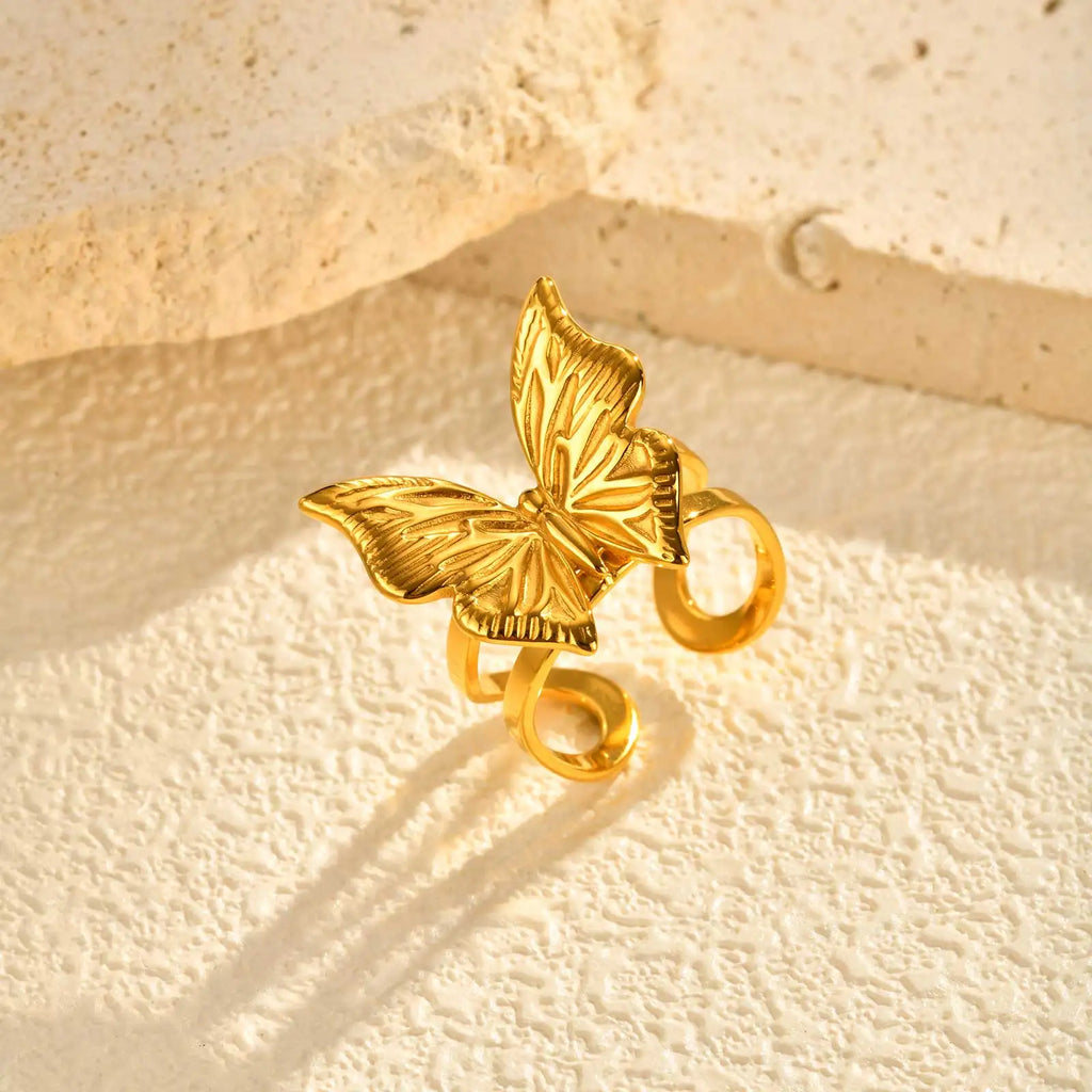 Y2K Hollow Butterfly Ring – 18K Gold Plated Adjustable Band Fashion Statement Ring SPOT