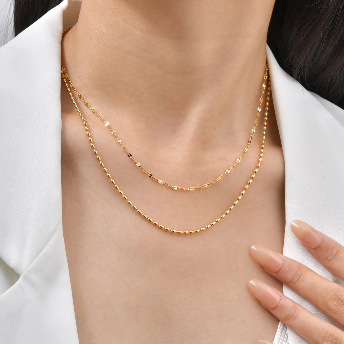 Minimalist Double Layer Chain Necklace – Gold Stainless Steel Layered Chain Necklace SPOT