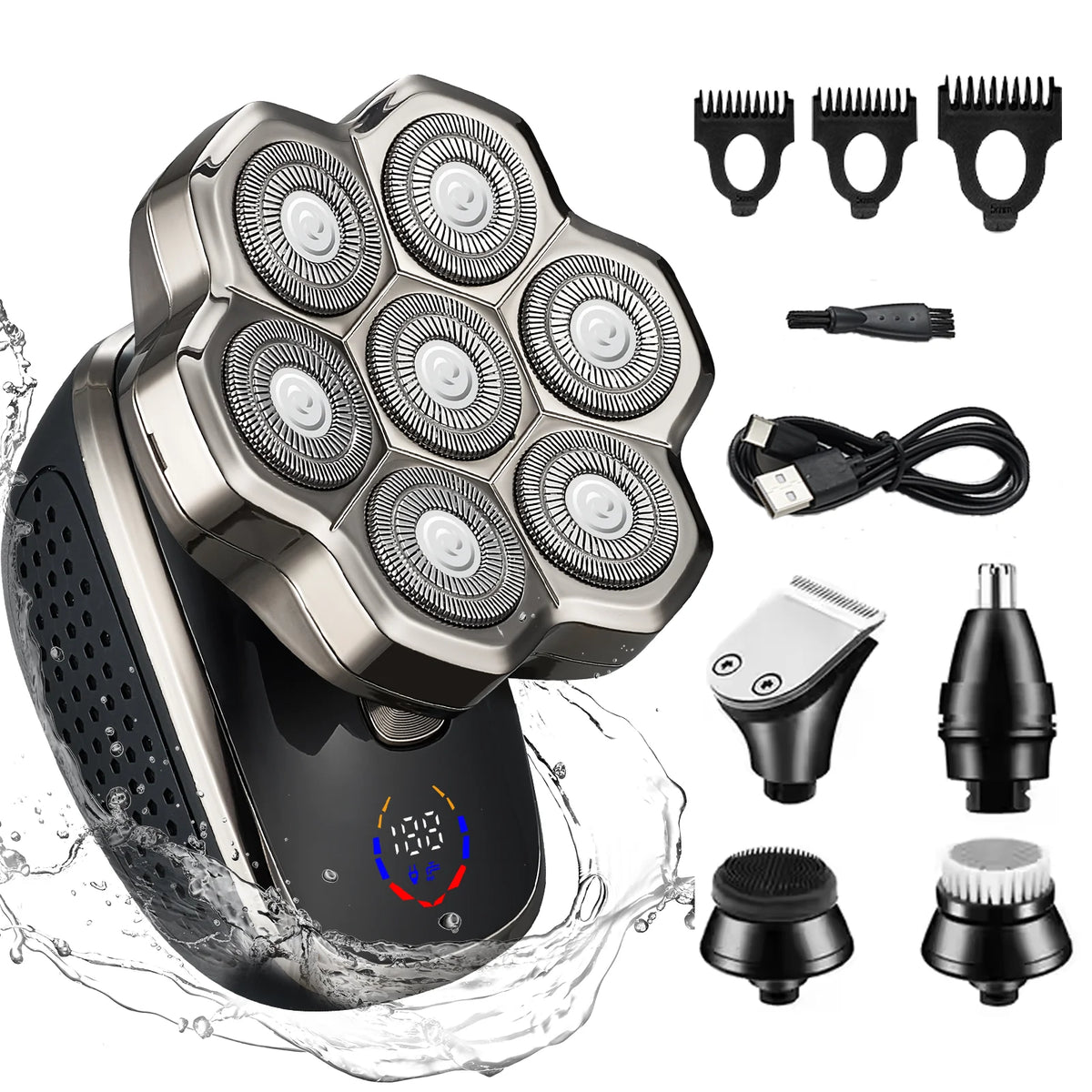 5-in-1 Electric Shaver 7-Blade IPX6 Waterproof USB Razor Electric Shaver SPOT Black USB Type-C