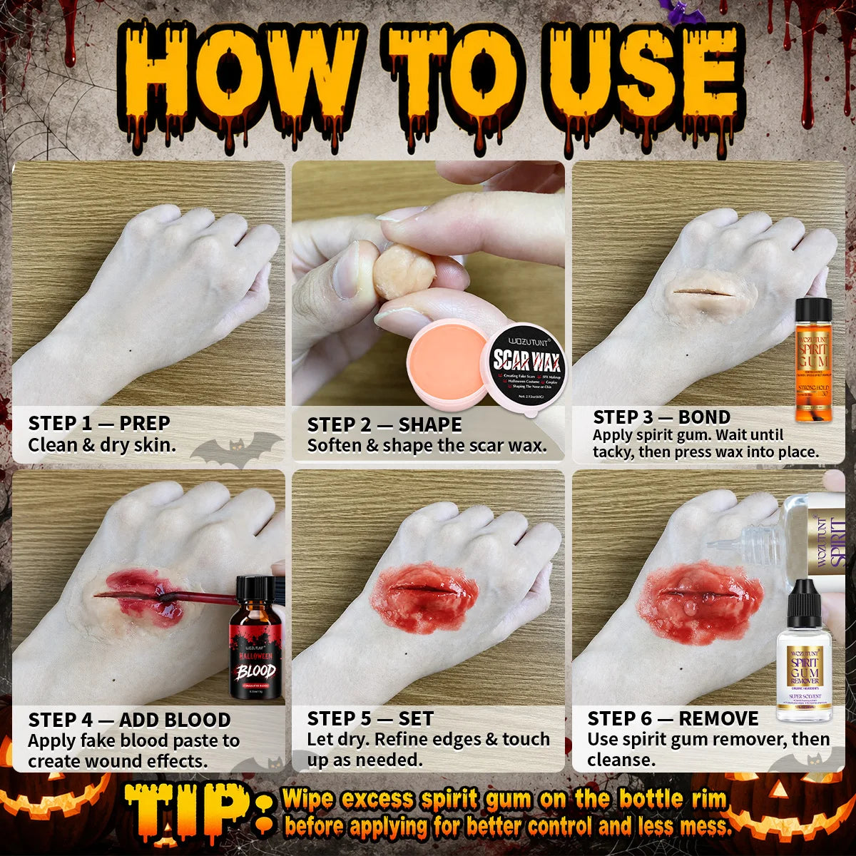 Halloween SFX Makeup Kit – Scar Wax, Fake Blood & Spirit Gum SFX Makeup Kit SPOT