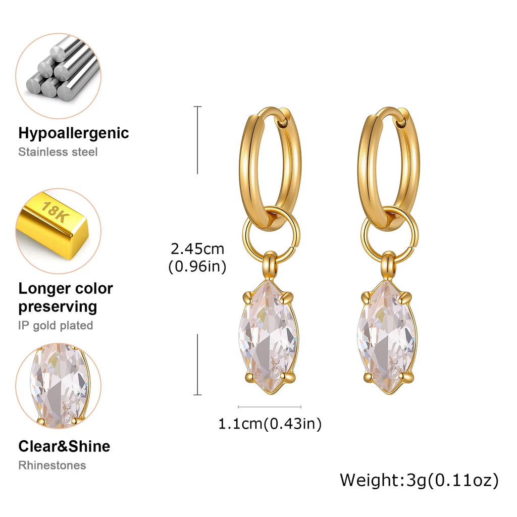 Geometric Zircon Drop Earrings – 18K Gold Plated Stainless Steel Drop Earrings SPOT