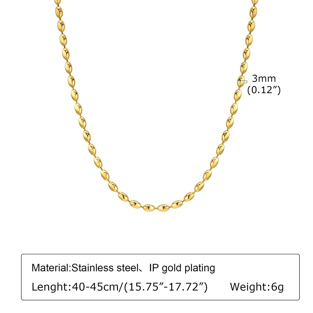 Oval Beaded Ball Chain Choker Necklace – Gold, 2mm/3mm Beaded Chain Necklace SPOT 3mm 40cm-45cm