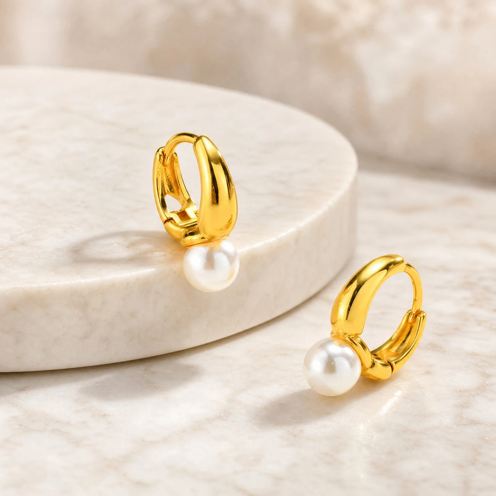 Imitation Pearl Huggie Hoop Earrings – Minimalist Gold Hoops Huggie Hoop Earrings SPOT Default Title
